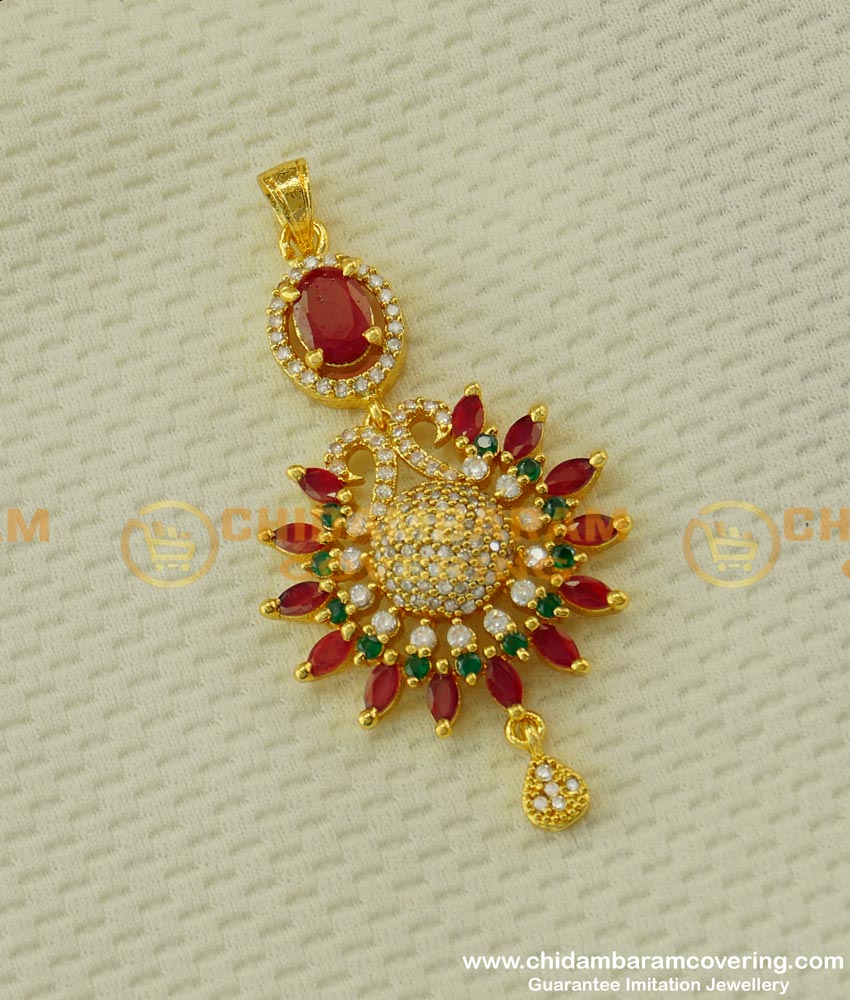 PND010 - Sparkling Stone Work Peacock Design Pendant Party Wear Collection   