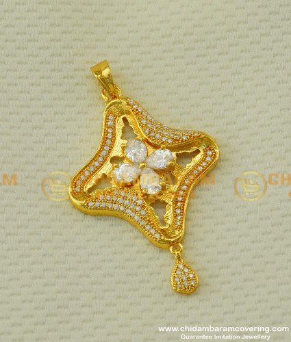 PND011 - Unique Sparkling American Diamond Pendant Gold Design for Female