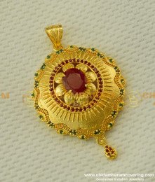 PND015 - Gorgeous Look Yellow Gold Flower Design Ruby Emerald Pendant for Chain 