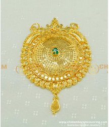 PND043 - Latest Emerald Stone Gold Plated Big Pendant Flower Design Round Dollar Collections