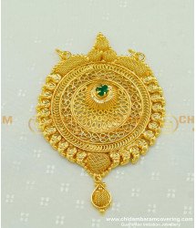 PND044 - Gold Look Emerald Stone Gold Plated Designer Large Gold Pendant Design for Long Chain