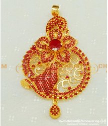 PND051 - Attractive Party Wear Long Dollar Ruby Stone Modern Gold Pendant Designs for Female    