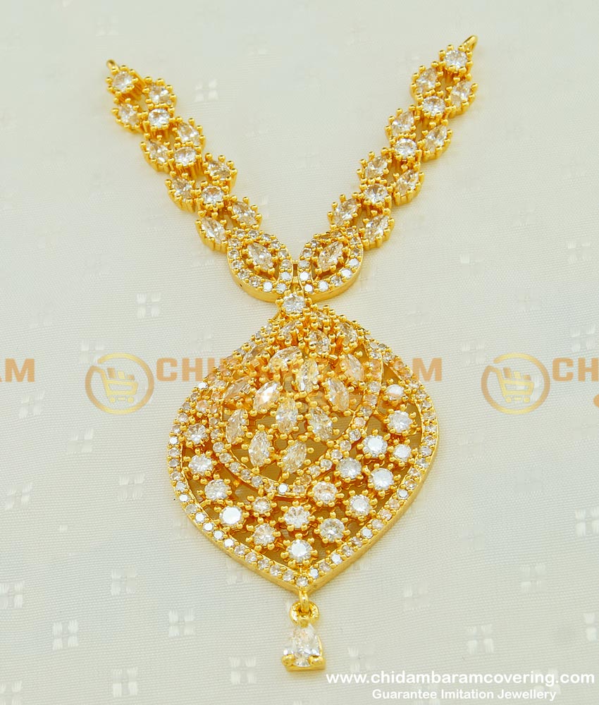 PND052 - Latest Sparkling American Diamond Long Pendant Gold Design for Chain