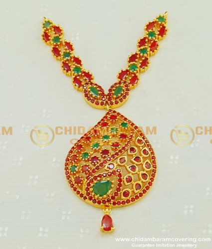 PND054 - Most Beautiful Multi Stone Long Pendant New Dollar Collections for Wedding 