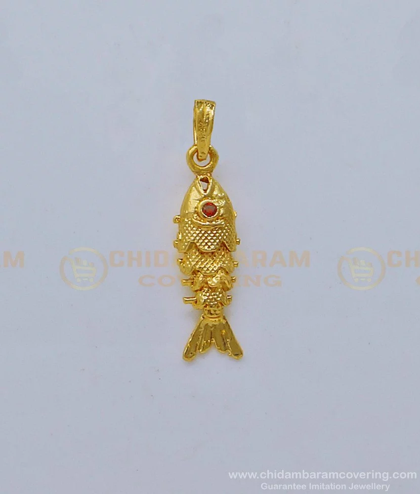 Buy One Gram Gold Ruby Stone Wiggling Fish Pendant Small Size Fish ...
