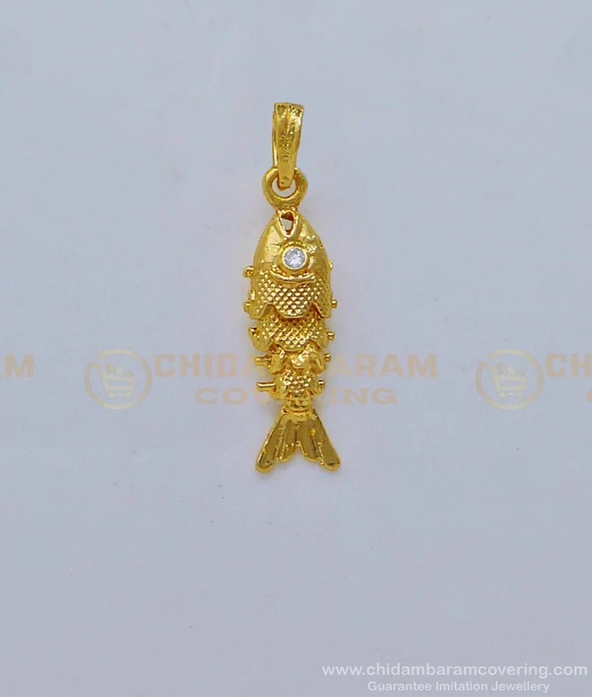 Buy Trendy Gold Plated White Stone Small Gold Fish Pendant Design ...