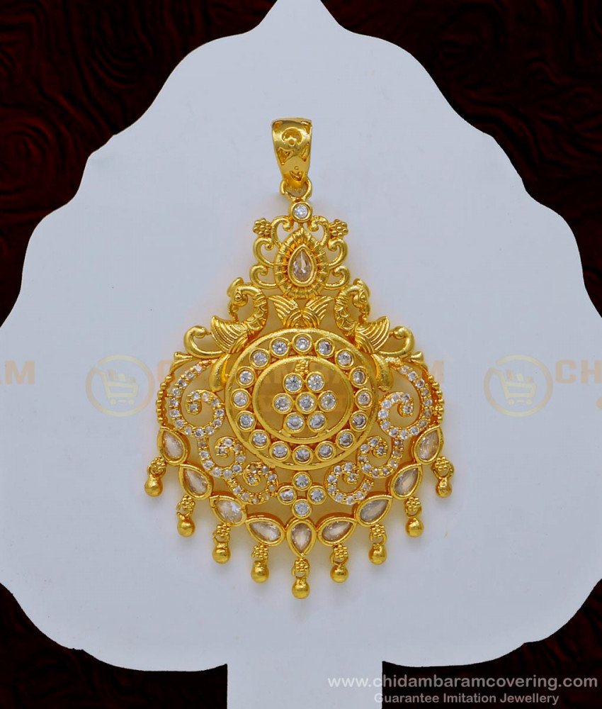 PND064 - Unique Gold and Diamond Style Stone Big Size Peacock Pendant Design for Female