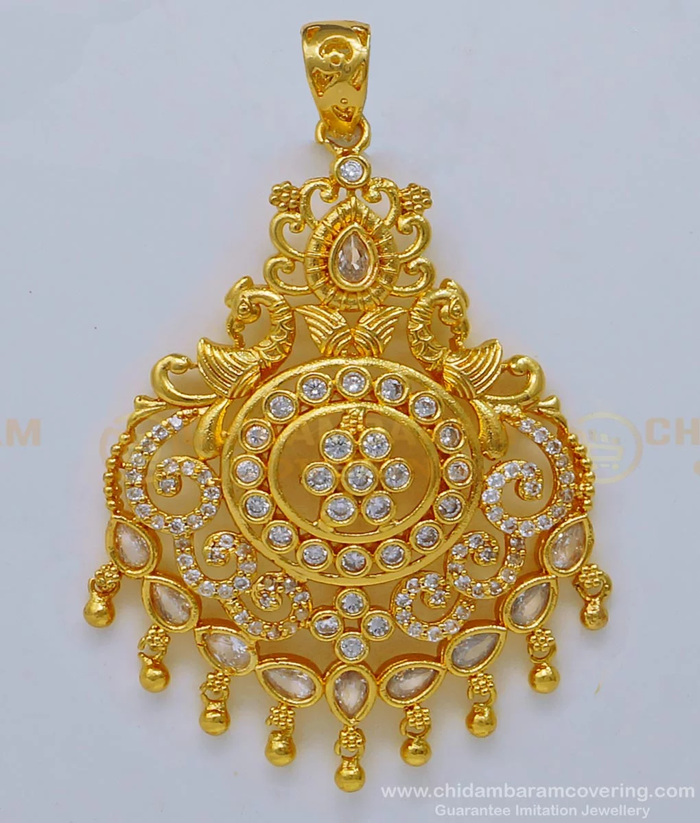 Buy Unique Gold and Diamond Style Stone Big Size Peacock Pendant ...