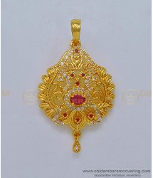 PND066 - South Indian Imitation Jewellery White and Ruby Stone Dollar for Chain 