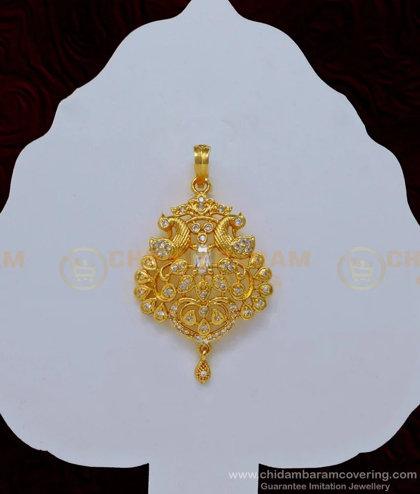 Buy One Gram Gold White Stone Modern Gold Pendant Designs for Female