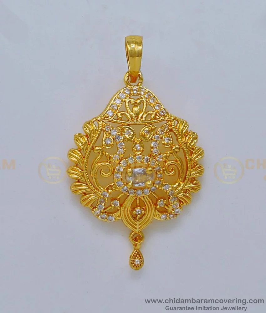 Buy One Gram Gold White Stone Modern Gold Pendant Designs for Female
