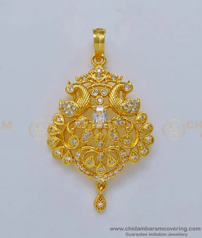Buy Attractive White and Ruby Stone Peacock Pendant Locket Design ...