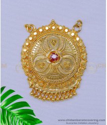 PND081 - Round Ruby Stone Gold Pendant Designs for Long Chain