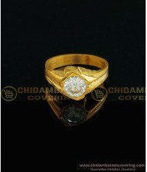 RNG017 - Pure Gold Plated Impon Single White Stone Finger Ring Design for Men 
