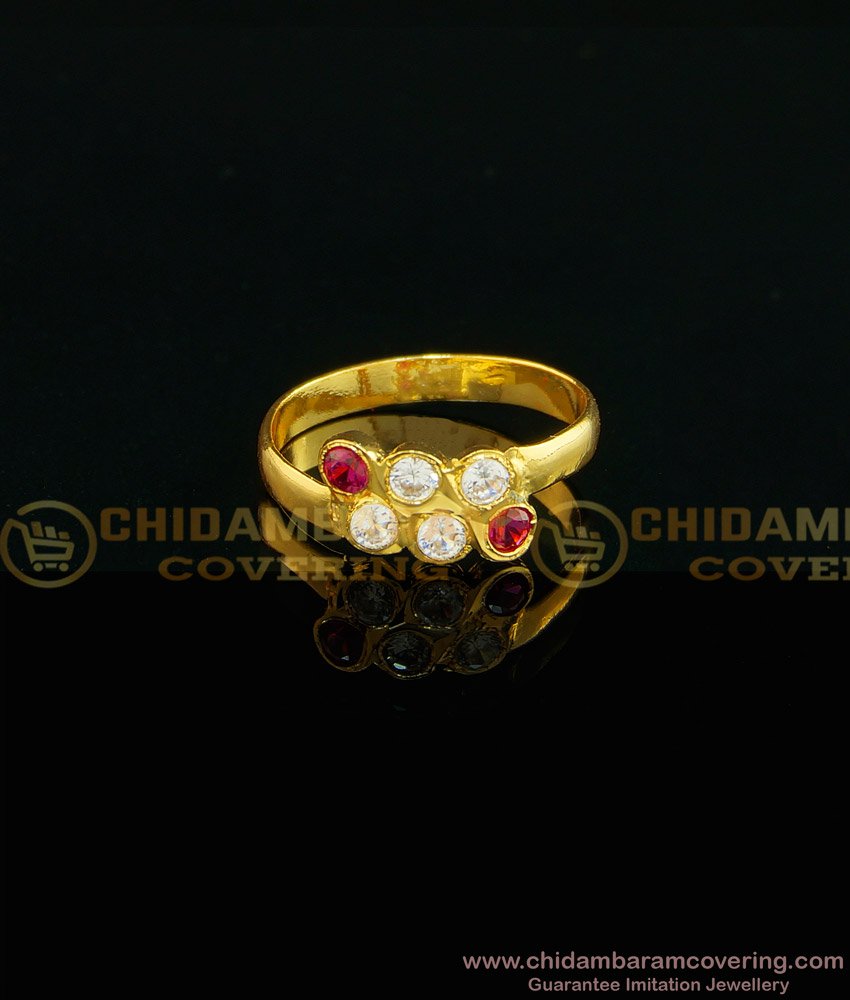 RNG022 - One Gram Gold Plated High Quality Five Metal Gold Stone Ring for Ladies 
