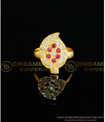 RNG025 - Beautiful Ad Stone Leaf Design Ring Gold Covering Impon Ilai Mothiram