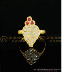 RNG029 - Stunning Gold Trendy Impon White and Ruby Stone Sangu Ring Design Buy Online 