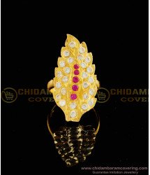 RNG032 - Traditional Leaf Design Ad Stone Finger Ring Impon Ring Collections Online