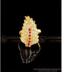 RNG033 - Impon Classic Leaf Design White and Ruby Stone Gold Plated Ring for Women 