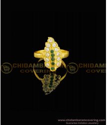 RNG069 - Pure Impon Emerald Stone Five Metal Leaf Design Gold Plated Impon Ladies Ring 