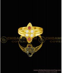 RNG073 - Gold Plated White and Ruby Stone Gold Design Original Impon Ring for Women