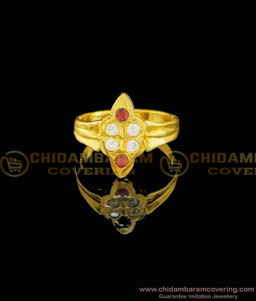 RNG073 - Gold Plated White and Ruby Stone Gold Design Original Impon Ring for Women