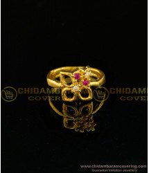 RNG089 - 1 Gram Gold Impon Flower Design White and Pink Stone Finger Ring 