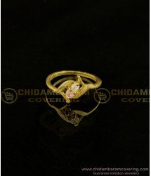 RNG126 - Cute Ring for Teenage Girl One Gram Gold Baby Pink Stone and White Stone Thin Ring 