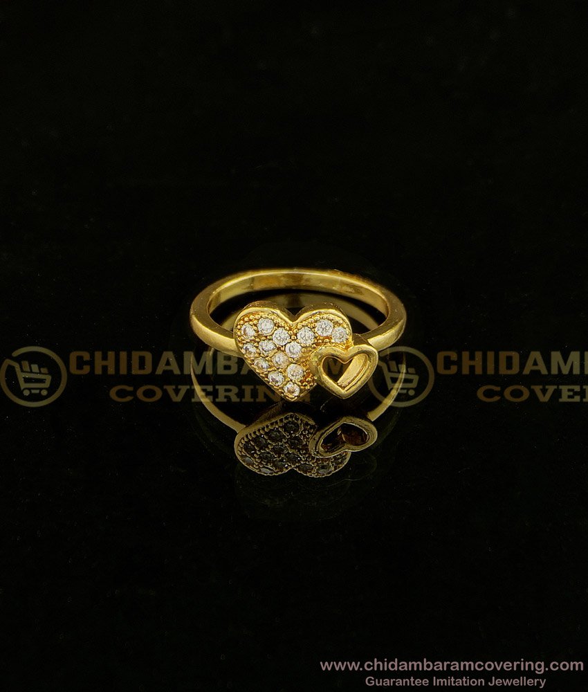 RNG132 - Modern Heart Shape White Stone Gold Ring Design for Female 