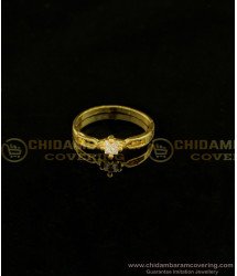 RNG134 - Cute Single Stone Simple Finger Ring One Gram Gold White Stone Ring for Girls 