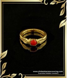 RNG137 - Daily Wear Red Coral Impon Ring | Gold Plated Impon Female Finger Ring Buy Online