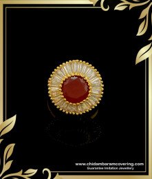 RNG154 - Beautiful White and Ruby Stone Party Wear Modern Gold Ring Design Finger Ring Online  