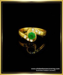 RNG173 - Buy Gold Plated Impon Ring Small Size Emerald Stone Ring Best Piece Online