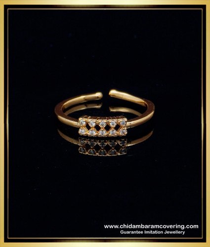 RNG180 - Modern Gold Ring Design for Girls White Stone Adjustable Finger Ring Online  