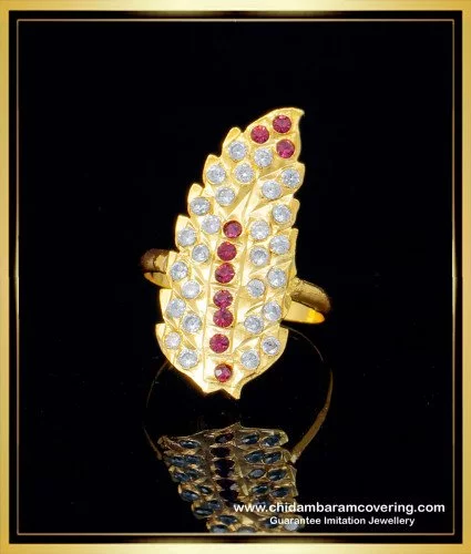 rng190 five metal gold pattern leaf design ring impon mothiram for women 2