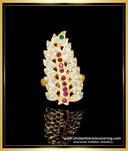 rng191 buy impon finger ring one gram gold leaf design stone ring indian jewellery 1