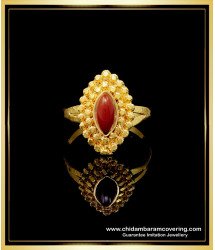 RNG192 - Pure Impon Red Coral Gold Design 1 Gram Gold Pagadam Ring for Women  