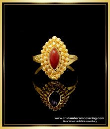 RNG192 - Pure Impon Red Coral Gold Design 1 Gram Gold Pagadam Ring for Women  