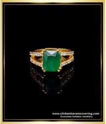 RNG201 - One Gram Gold Plated Emerald Stone with White Stone Finger Ring Design 