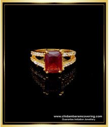 RNG203 - New Model Gold Design Red and White Stone Gold Covering Finger Ring Online