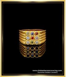 RNG207 - Latest Five Metal Navaratna Gold Ring Design Gold Plated 9 Stone Ring Online