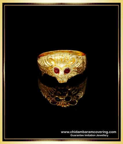 RNG263 - Chidambaram Covering Impon Jewellery Ruby Stone Gents Lion Design Ring