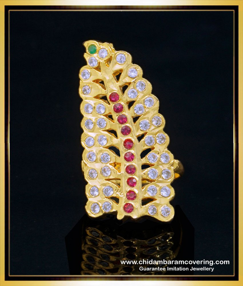 Attractive Impon Full Stone Big Size Leaf Ring Design Online