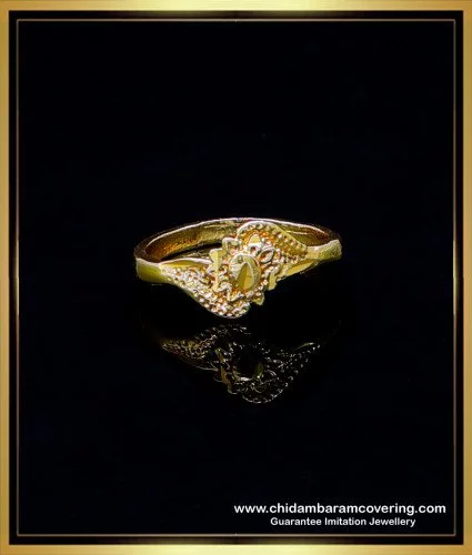 Buy Real Gold Design Sparkling American Diamond White Stone 1 Gram Gold  Ladies Ring Online