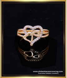 RNG400 - Trendy Diamond Look Double Heart Ring Design Online