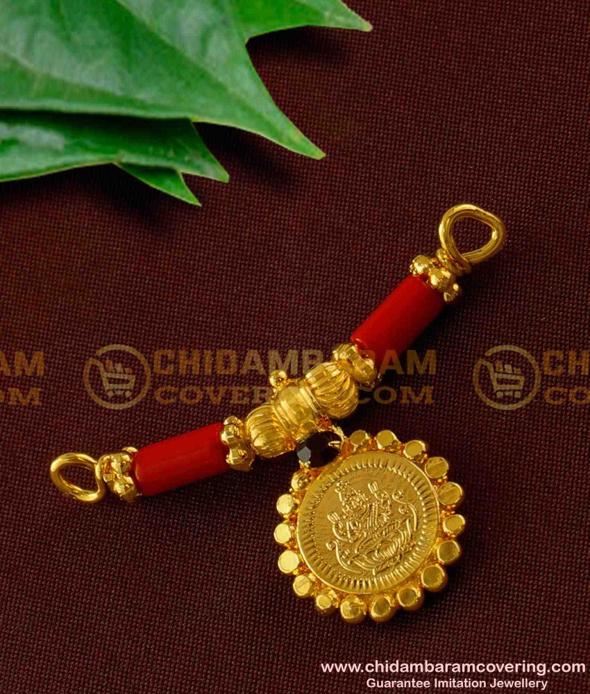 TAL40 - Gold Beads and Coral Lakshmi Coin Mangalsutra for Women | Coral Mangalsutra Online