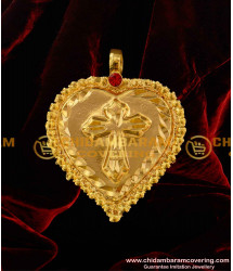 TAL50 - Heartin Cross Thali with Red Stone | Gold Christian Thali Design Buy Online