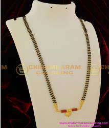 THN15 - Single Wati Red Coral Mangalsutra With Double Line Black Beads Chain For Women