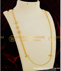 THN26-LG - 30 Inches Long White Stone Balls Mugappu Chain with Screw Connector Buy Online