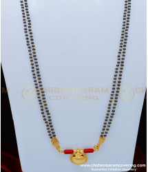 THN43 - One Gram Gold Single Bottu Thali Pustelu with Red Coral Pendant Black Beads Chain Mangalsutra Online